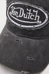 Washed Black Canvas Embroidery Patch Destroyed Wash Cap Black Wash/Grey Embro